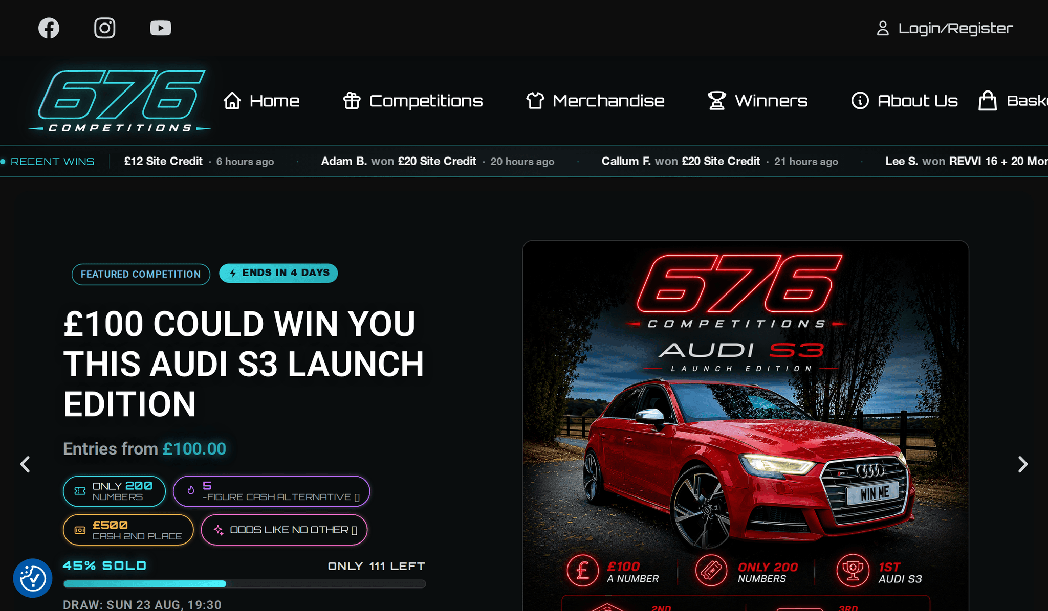 The 676 Competitions public website homepage