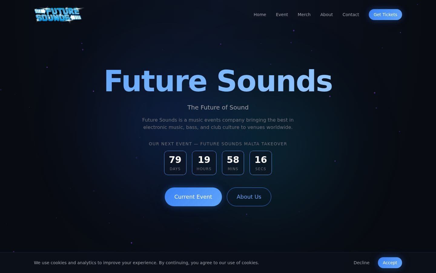 The Future Sounds website, built by TmT